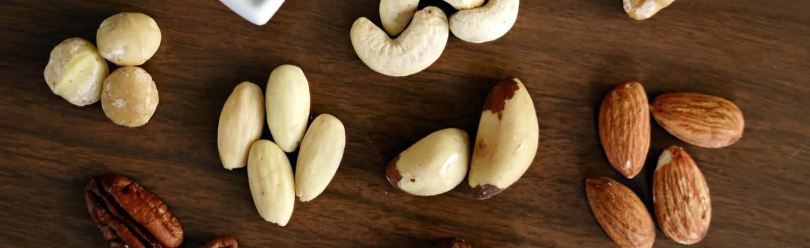 Almond and brazil nuts on table