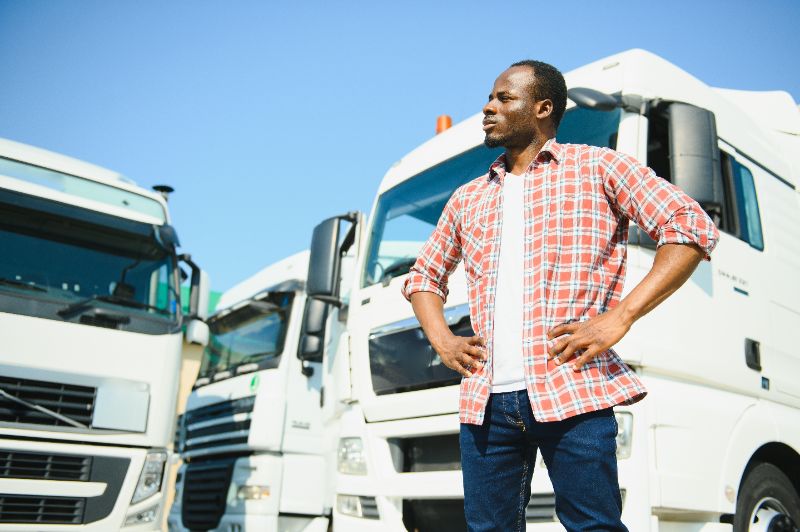 front view young african truck driver is with his 2025 03 13 15 31 09 utc